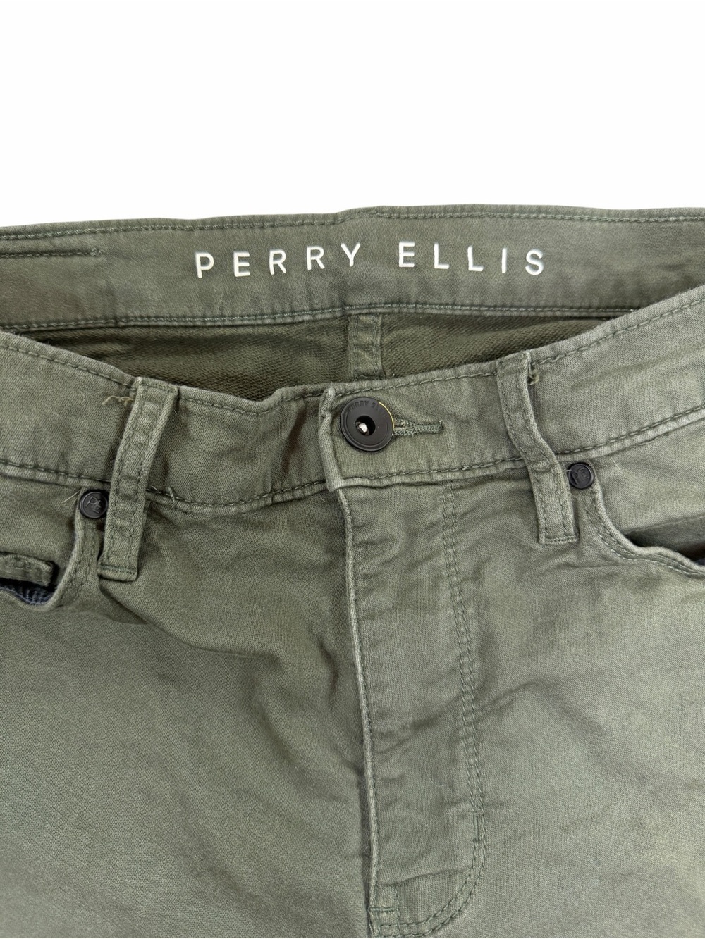 Perry Ellis Olive Green Flat Front Casual Shorts - Picture 2 of 5